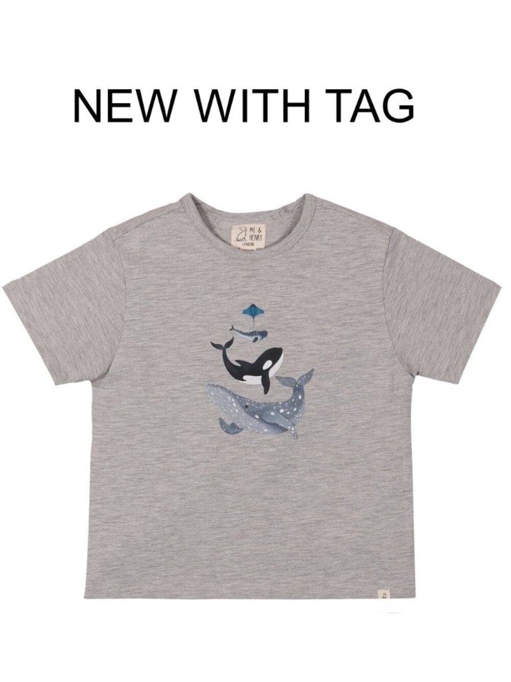 NWT - ME&HENRY Grey S/S Tee w/ Orca, Seal, Stringray, Humpback Whale Size 5/6Y
